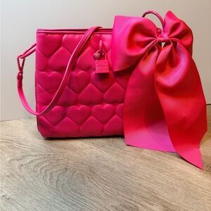 Betsy Johnson Always Heart Core Pink Quilted Heart Bag with Bow